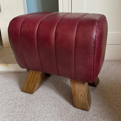 Red leather stool footstool - red,