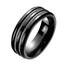 New Mens Black Double Cable Stainless Steel Ring Band Chain UK SELLER