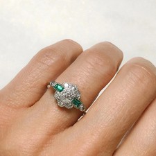 Art Deco Style Lab Created Diamond & Emerald 14K Yellow Gold FN Engagement Ring