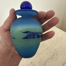 Cameo Frosted Glass Perfume Bottle Blue Green French ? 4.5 Inch