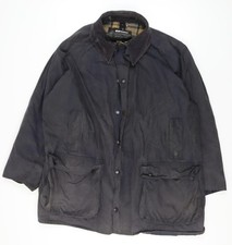 Barbour Men Blue Waxed Cotton Border Coat Size 42 Lined Waterproof Jacket