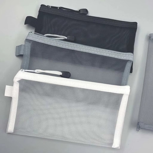Transparent mesh pencil case - transparent,