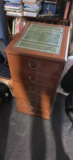 Large Flamed Hardwood 4-Drawer Filing Cabinet with Green Leather Top