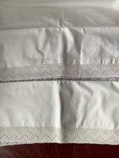 Vintage White Cotton  Pillow Case with Hand Crochet Edge On Both Ends