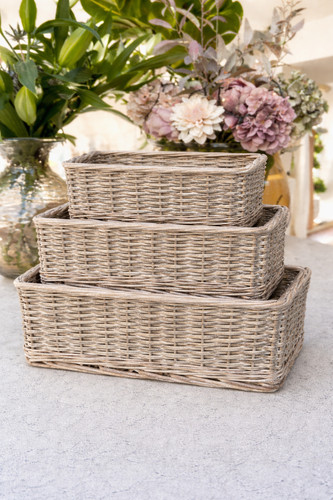 Shallow wicker storage baskets - shallow,