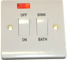 20 Amp 2 Gang Dual Immersion Heater Sink Bath Switch Neon Indicator 20A White