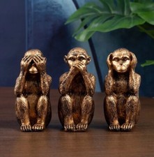 Monkey Ornaments Three Wise Monkeys Gold Sculpture See No Hear No Speak No Evil