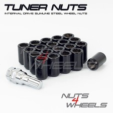20 x Black Tuner Wheel Nuts M12x1.25 Fits Subaru Impreza Hatch Sti WRX