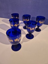 Cobalt Blue and Gold Wine Glasses Set of 6