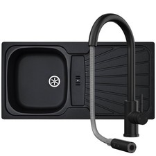 Liquida CMP5BL 1.0 Bowl Black Kitchen Sink With CT453MB Black Pull Out Tap