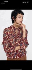 *ZARA* PREMIUM DENIM COLLECTION FLORAL PRINT MAROON & GOLD BLOUSE Size-s
