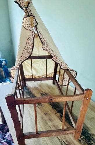 Vintage wooden doll crib - wooden,