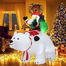 6.5 FT Inflatable Christmas Santa Riding Polar Bear Xmas Decoration LED Lights