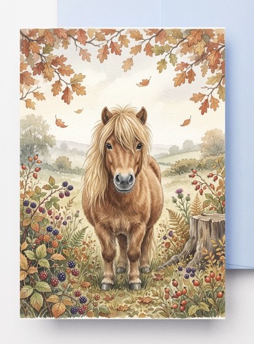 Autumn highland pony greeting - highland,