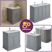 Grey Traditional Vanity Unit Marble Top Ceramic Basin Sink 600 800 900 1200mm