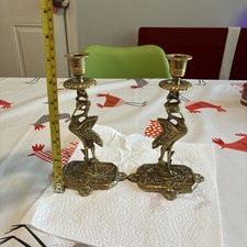 Vintage, Pair of Brass Candlesticks, Storks / Herons, Candle Holders, Ornate,