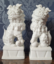 White Ceramic Foo Dogs - 25cm