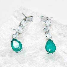 Paraiba Drop Earrings, Tourmaline Doublet Austrian Crystal 5A CZ Sterling Silver