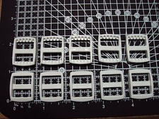 10pcs. White Plastic 3 Bar Slides Tri Glide Fasteners Clip Buckles 15mm "R"