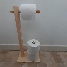 FREE STANDING WOODEN TOILET PAPER ROLL HOLDER AND TISSUE STORAGE