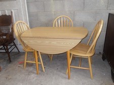 Vintage Kitchen Breakfast / Dining Pine Table & 3 Chairs  Drop leaf Formica