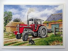 Massey Ferguson 595 Card Tractor Dog Farm Design Open Blank Birthday Christmas
