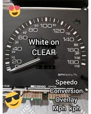 SPEEDO OVERLAY CONVERSION KIT STICKERS MPH KPH WHITE CLEAR SPEEDOMETER KM/H KMH