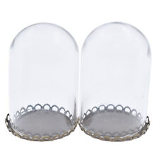 2Pcs Miniature Glass Display Bell Jar with Base Dollhouse Doll Decor Accessory