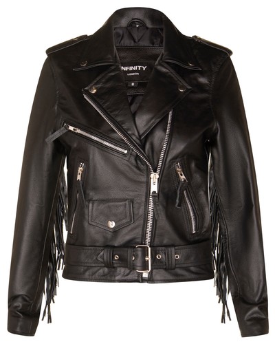 Women black fringe leather - black,