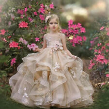 Champagne Flower Girl Dress with Sash Lace Applique Custom Made Ball Gown First
