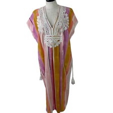 Matta Dress Womens One Size Midi Khajoor Happy Kaftan V Neck Multicolor Caftan