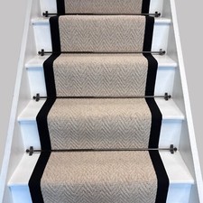 Herringbone Keswick Cream Fleck Stair Runner With 100% Cotton Black Border