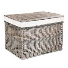 Wicker Storage Trunk Chest Rope Handles Antique Wash Lined Woven Blanket Box