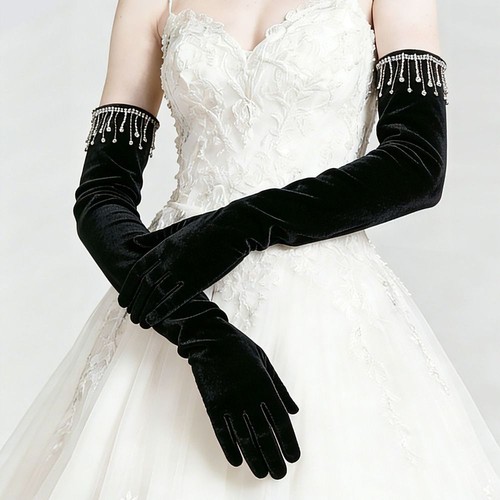 Velvet long gloves evening - velvet,