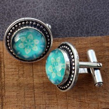 Fancy Glass 925 Silver Plated Handmade Cufflinks 13mm Valentine Gifts AU F925