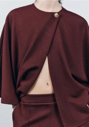 Zara gold button burgundy cape - gold,