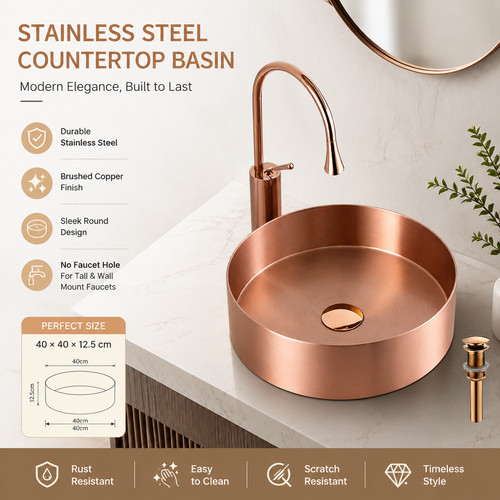 Brushed copper round - brushed,