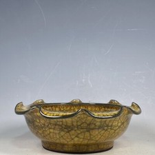 8.6" song dynasty china antique guan kiln guan porcelain yellow glaze brush wash