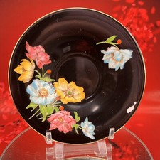Aynsley Vintage Black Floral Bone China Saucer￼ Only Orphan UK Hand Painted BX30