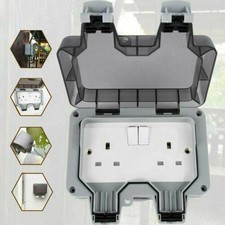 Outdoor Plug 13A 2 Gang Twin Switched Double Socket Outside Box Weatherproof UK