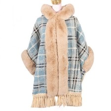 Serene Blue Plaid Hooded Cape
