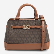 £350 MICHAEL KORS Admiral Brown Logo Shoulder Bag Satchel Hand Bag Size S/M