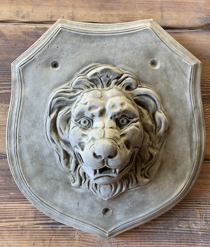 Stone garden lion shield - garden, on