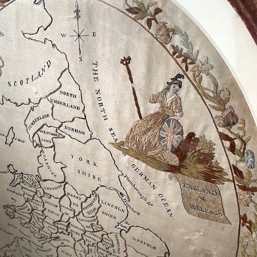Embroidered silk sampler map - embroidered,