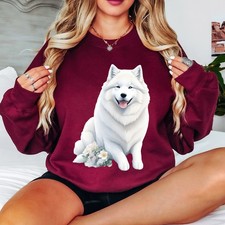 Samoyed Dog Floral Pet Animals Womens Sweatshirt Happy Dog Lover Jumper
