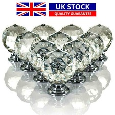 CLEAR CRYSTAL DIAMOND GLASS DOOR KNOBS CUPBOARD DRAWER FURNITURE HANDLE CABINET
