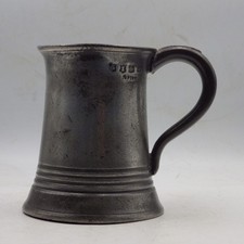 ANTIQUE 19th Century Victorian Pewter Glass Bottom HALF PINT TANKARD