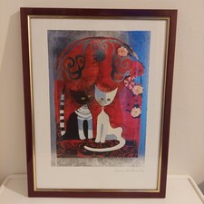 ROSINA WACHTMEISTER Art Print Silver Foil LES DEUX AMIS CATS Framed 43" x 33"