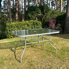 Garden Table Glass Top Patio Metal Frame Rectangle Large Outdoor Dining