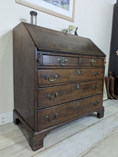 Antique oak bureau - bureau,